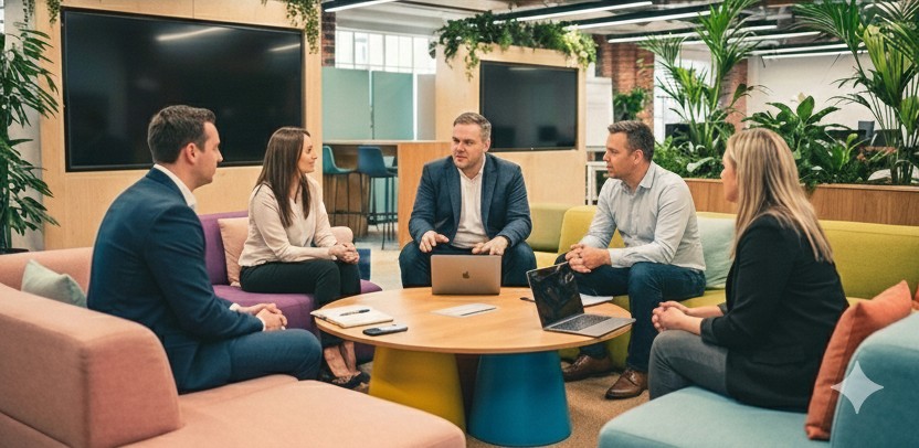 Consulting session with product team in modern office